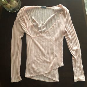 Pink overlapping shirt.